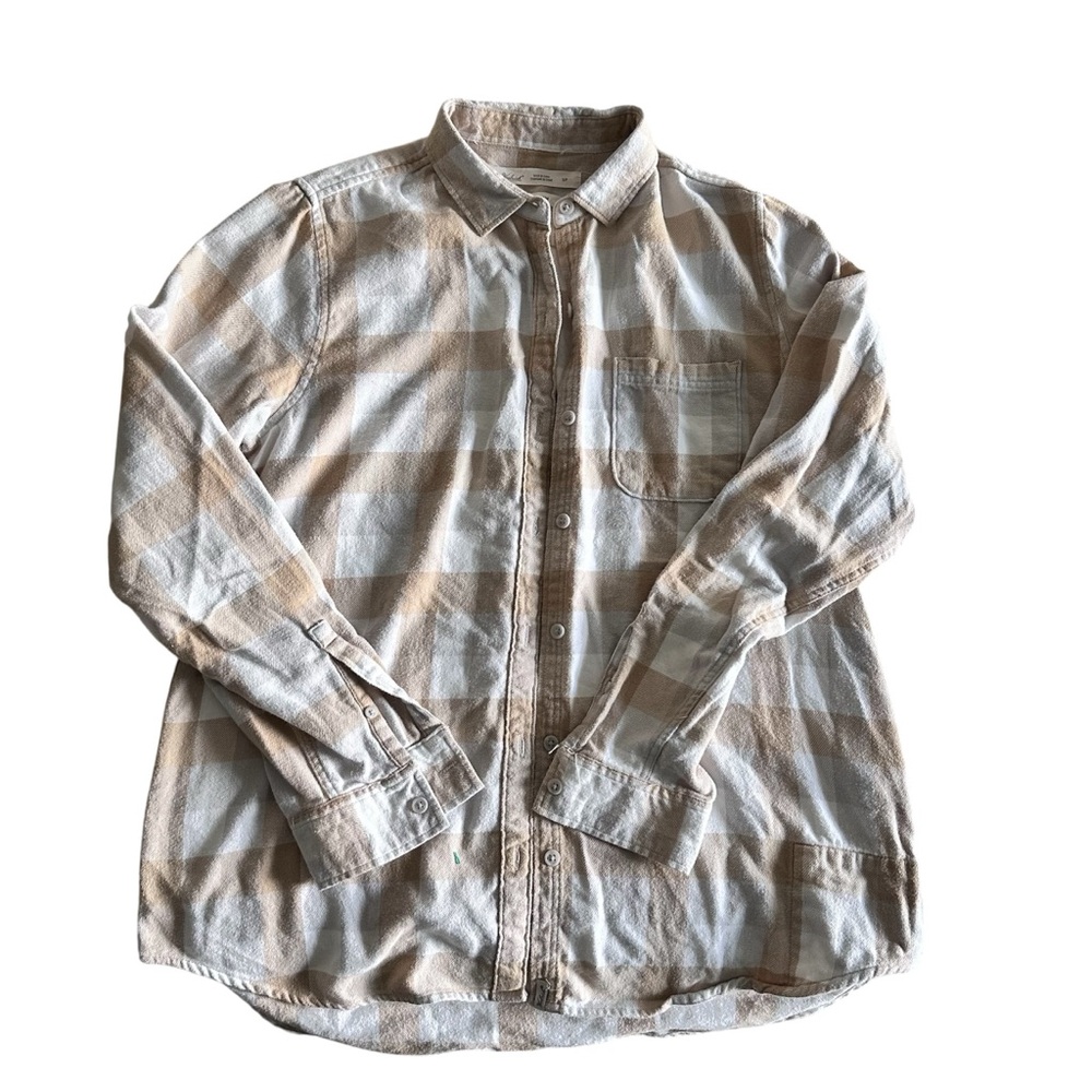 Woolrich Women's Beige and White Plaid Button Down Shirt- Pemberton